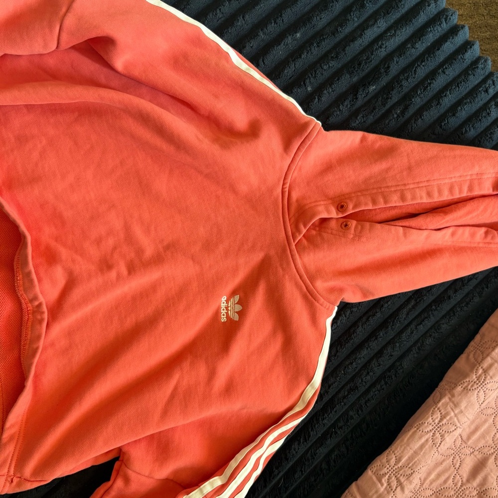 Adidas Bright Coral Hoodie with White Accents